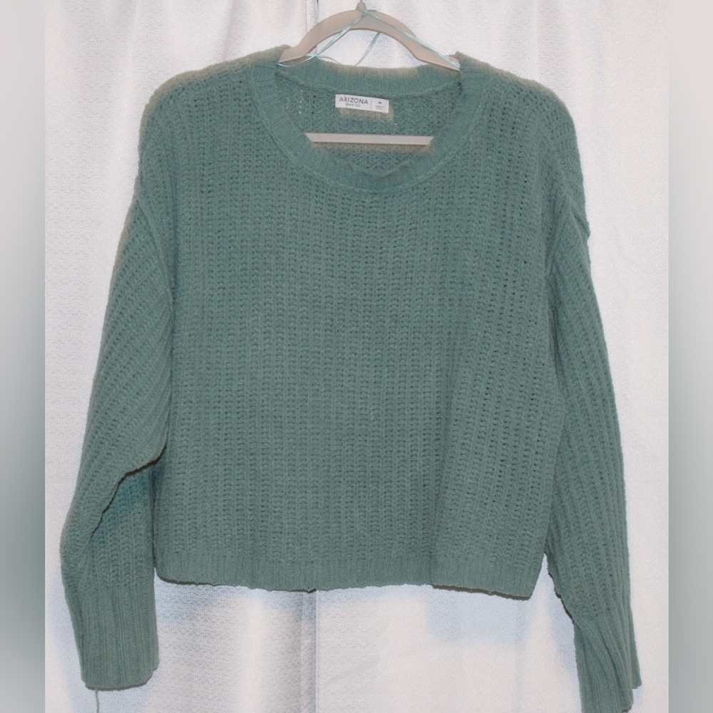 Women’s Teal Crocheted Oversized Sweater – Modest Crop Size M
